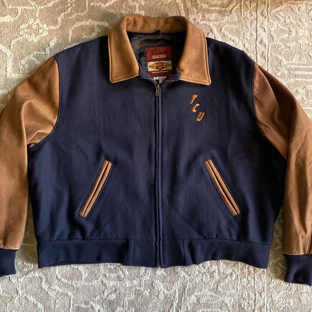 TCU Wool and Leather Varsity Jacket by Reed Leather Sportswear
